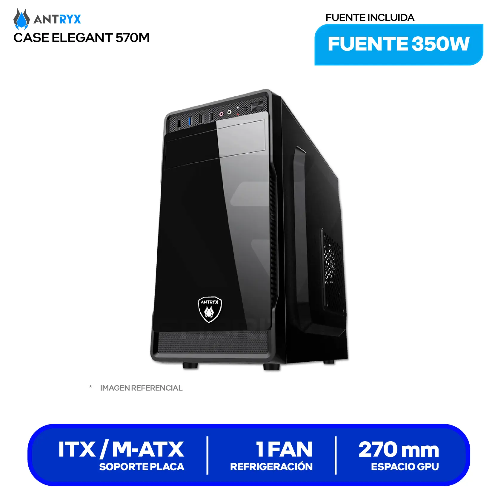 Case Antryx Elegant 530M (AC-E530M-350CP) Con fuente de 350W, 1 fan