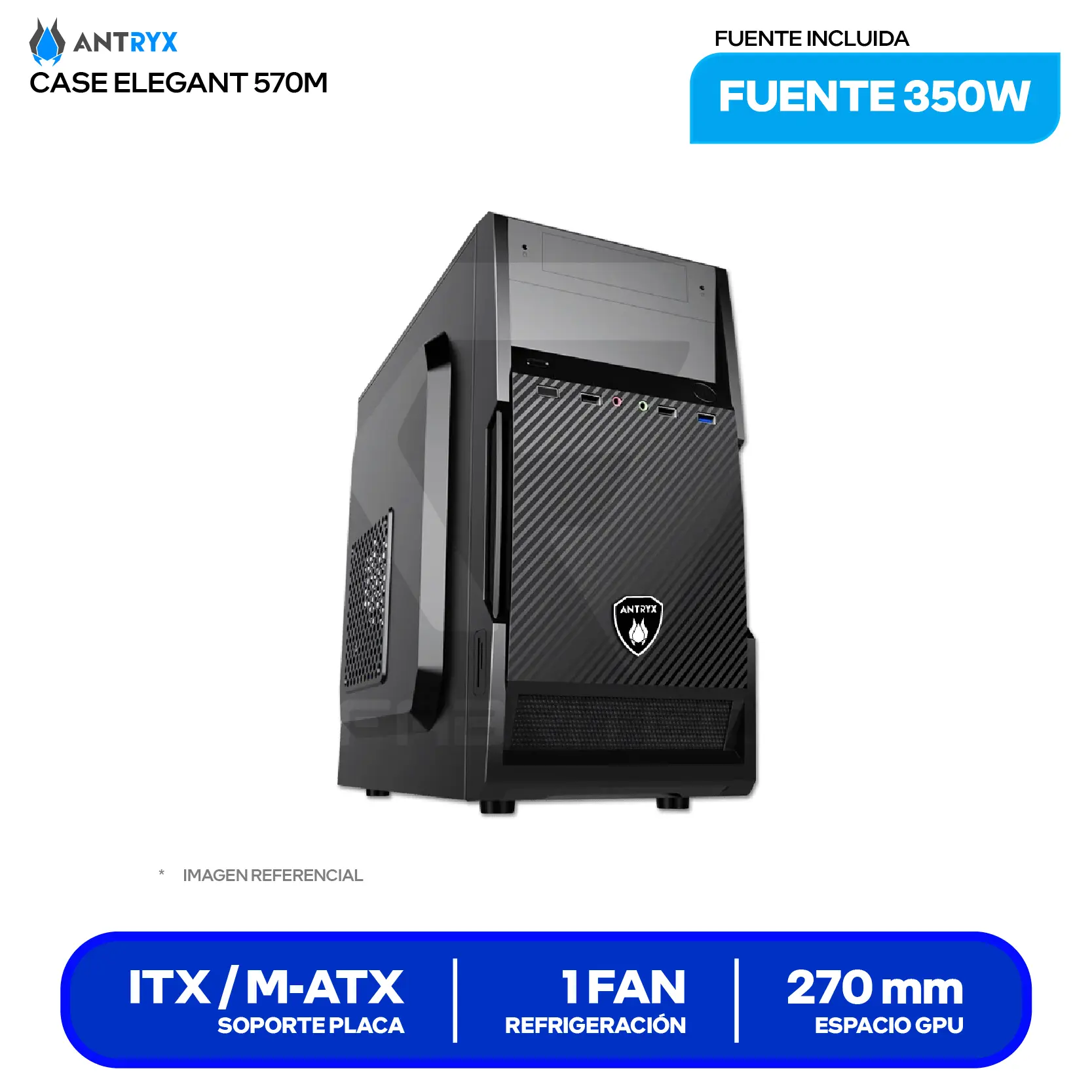Case Antryx Elegant 570M (AC-E570M-350CP) Con fuente de 350W,1 fan