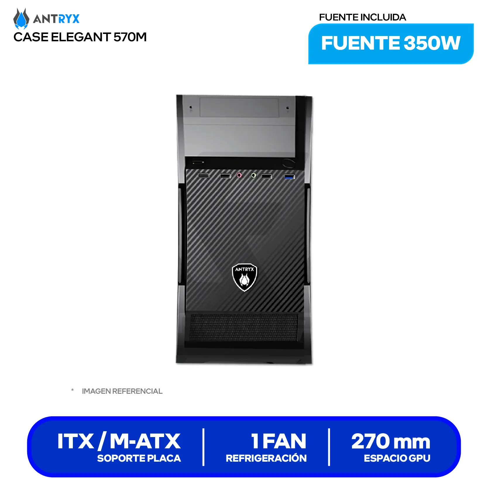 Case Antryx Elegant 570M (AC-E570M-350CP) Con fuente de 350W,1 fan