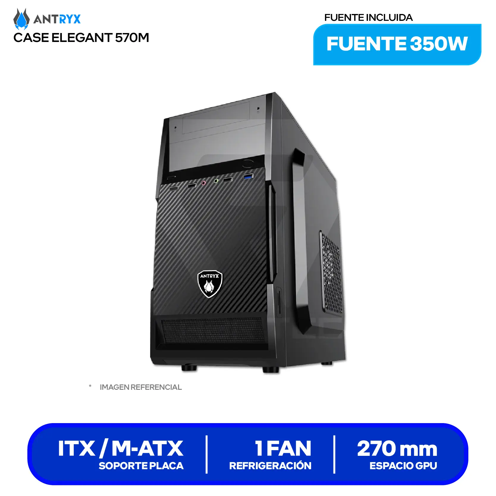 Case Antryx Elegant 570M (AC-E570M-350CP) Con fuente de 350W,1 fan