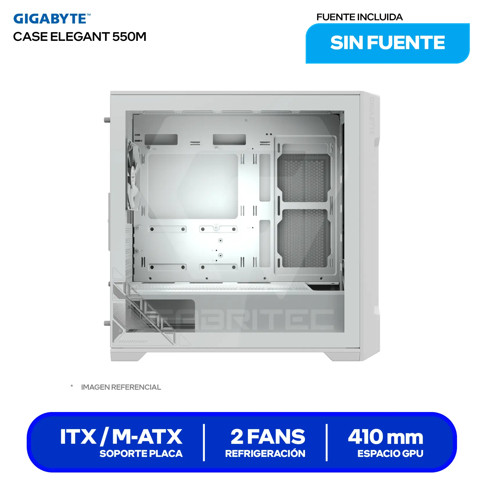 Case Gamer Gigabyte C102 Glass Ice (GB-C102GI) Sin fuente, Vidrio templado, 2 fans