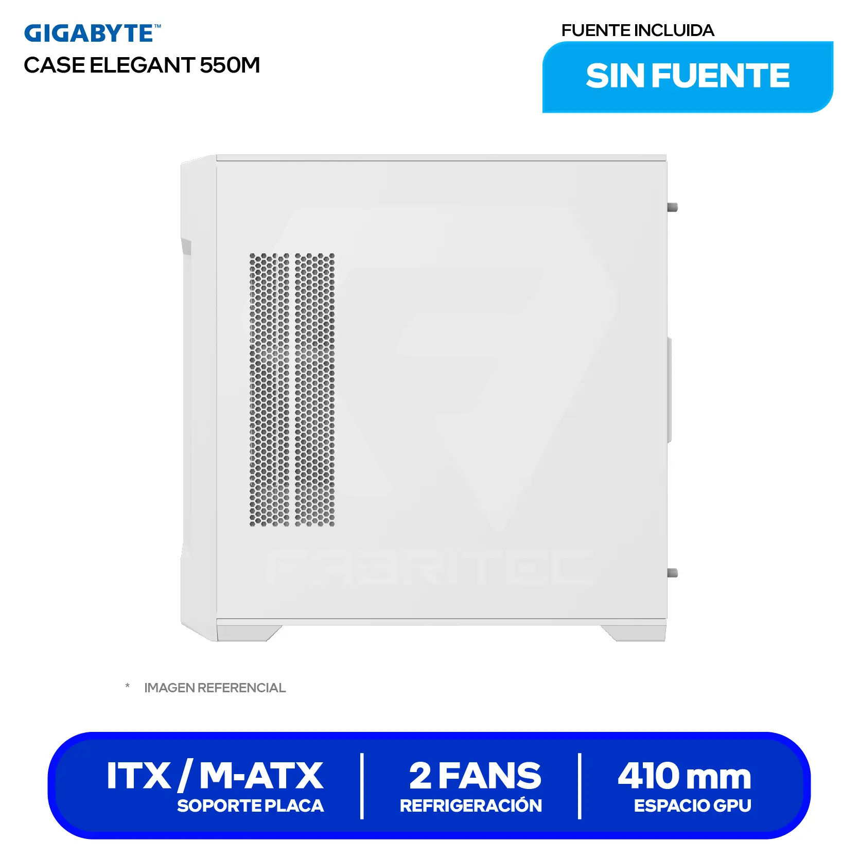 Case Gamer Gigabyte C102 Glass Ice (GB-C102GI) Sin fuente, Vidrio templado, 2 fans