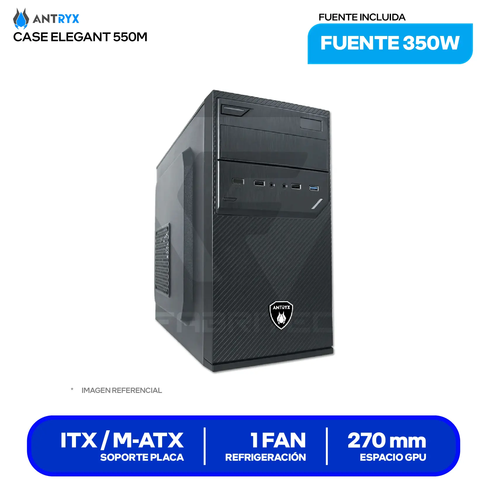 Case Antryx Elegant 550M (AC-E550M-350CP) Con fuente de 350W, 1 fan