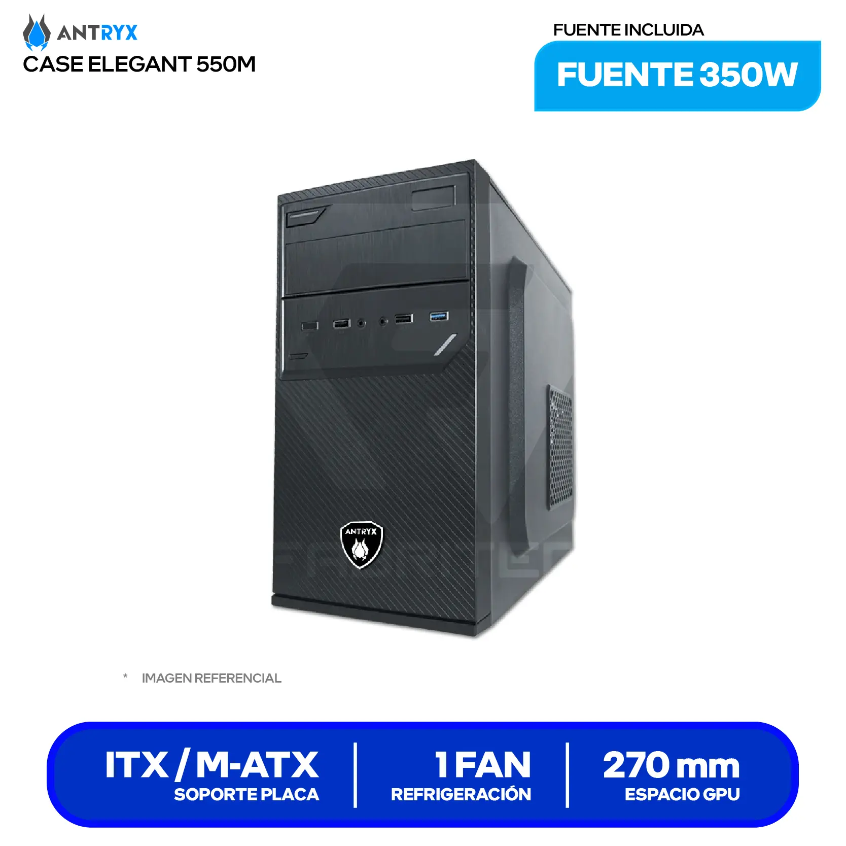 Case Antryx Elegant 550M (AC-E550M-350CP) Con fuente de 350W, 1 fan