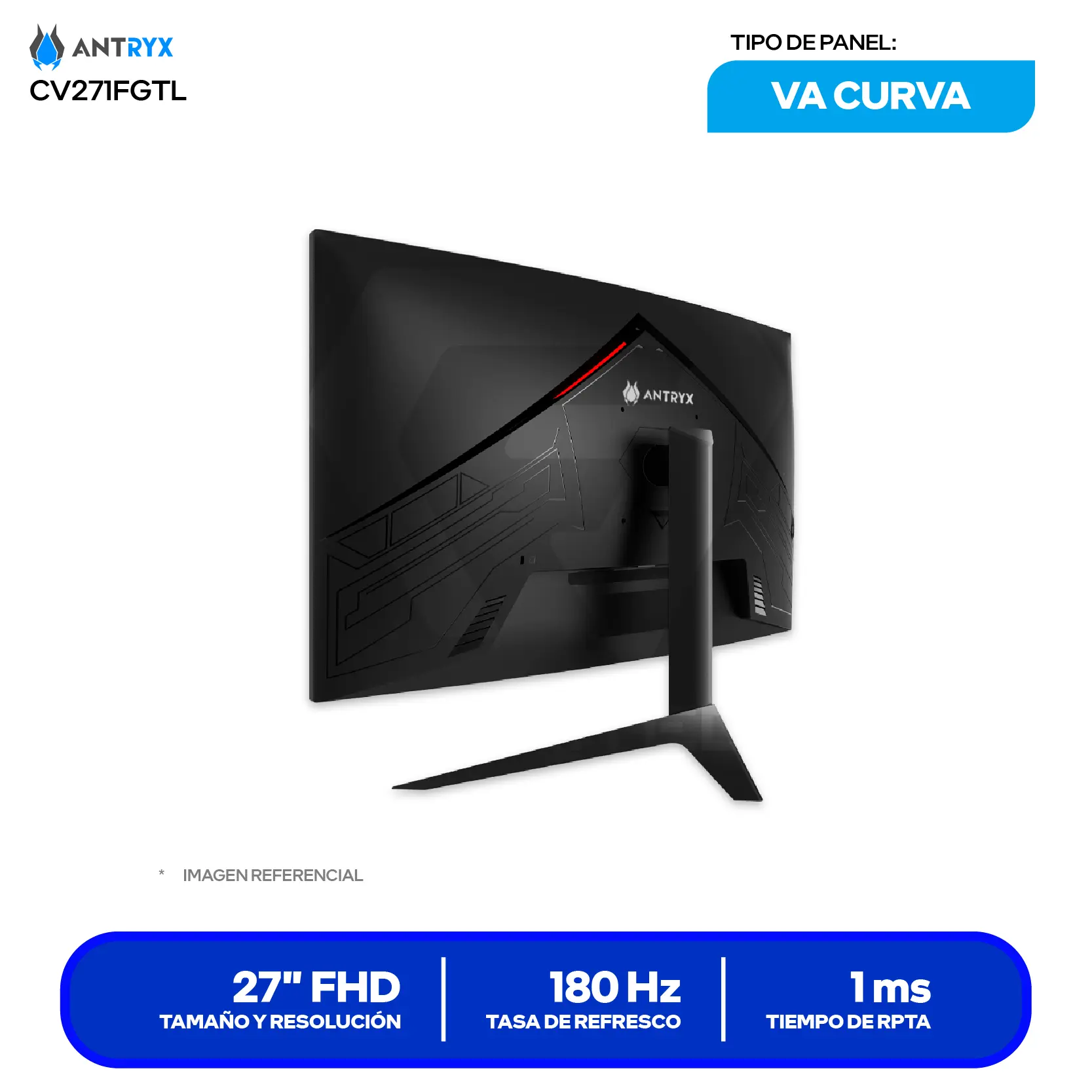 Monitor Gamer Antryx Vision 27" (CV271FGTL) FHD, VA Curvo, 180Hz, 1ms