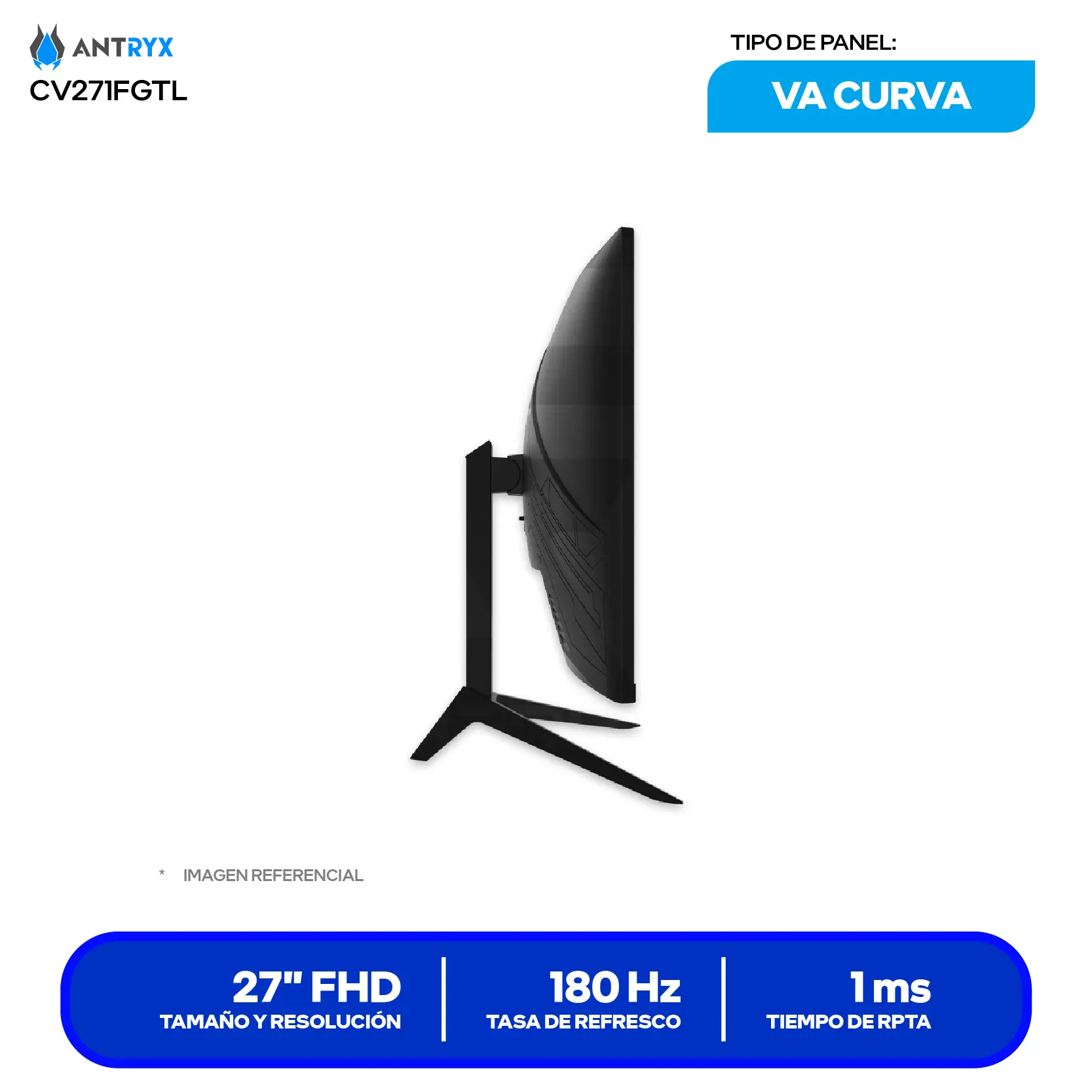 Monitor Gamer Antryx Vision 27" (CV271FGTL) FHD, VA Curvo, 180Hz, 1ms