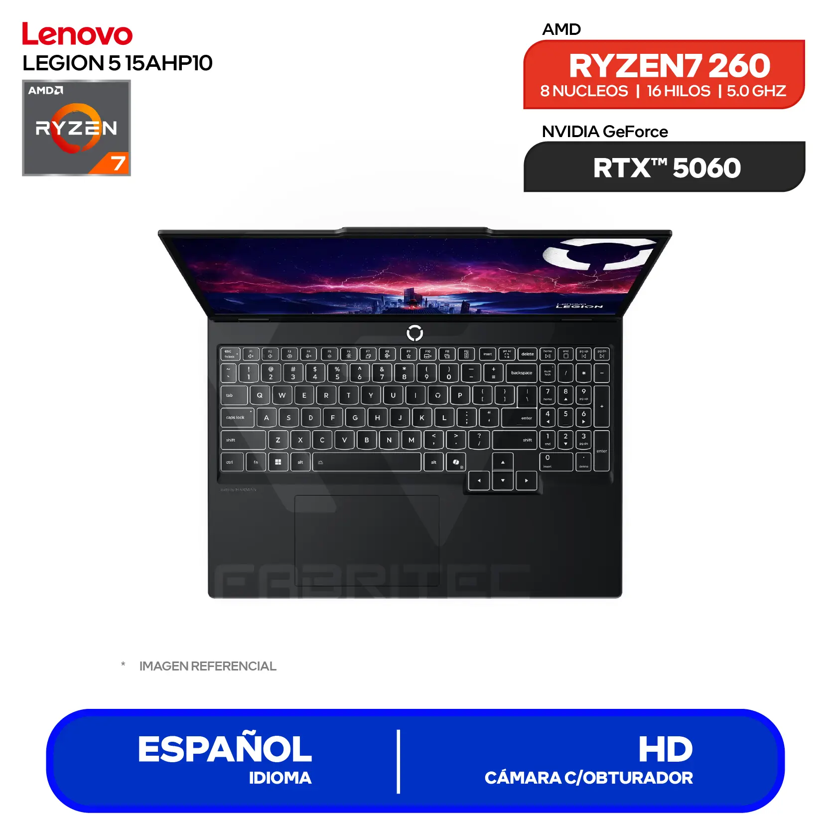 Laptop Gamer Lenovo Legion 5 15AHP10  (83M0005GLM) AMD Ryzen 7 260, 16GB RAM, 1TB SSD, RTX 5060 8GB, 15.3" FHD+, FreeDOS