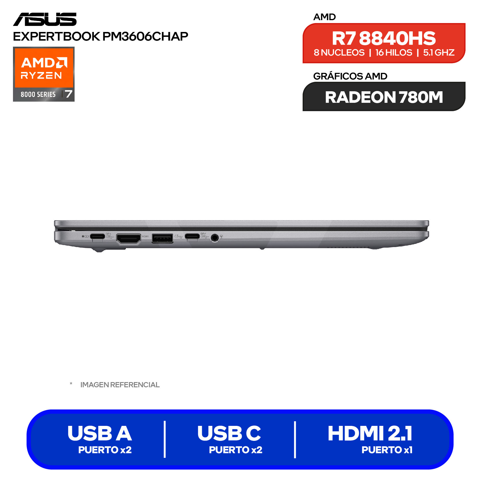 Laptop Asus Expertbook PM3606CHAP-MB0179 (90NX09T1-M00680) AMD Ryzen 7 8840HS, RAM 16GB, SSD 512GB, 16'' FHD+, FreeDos