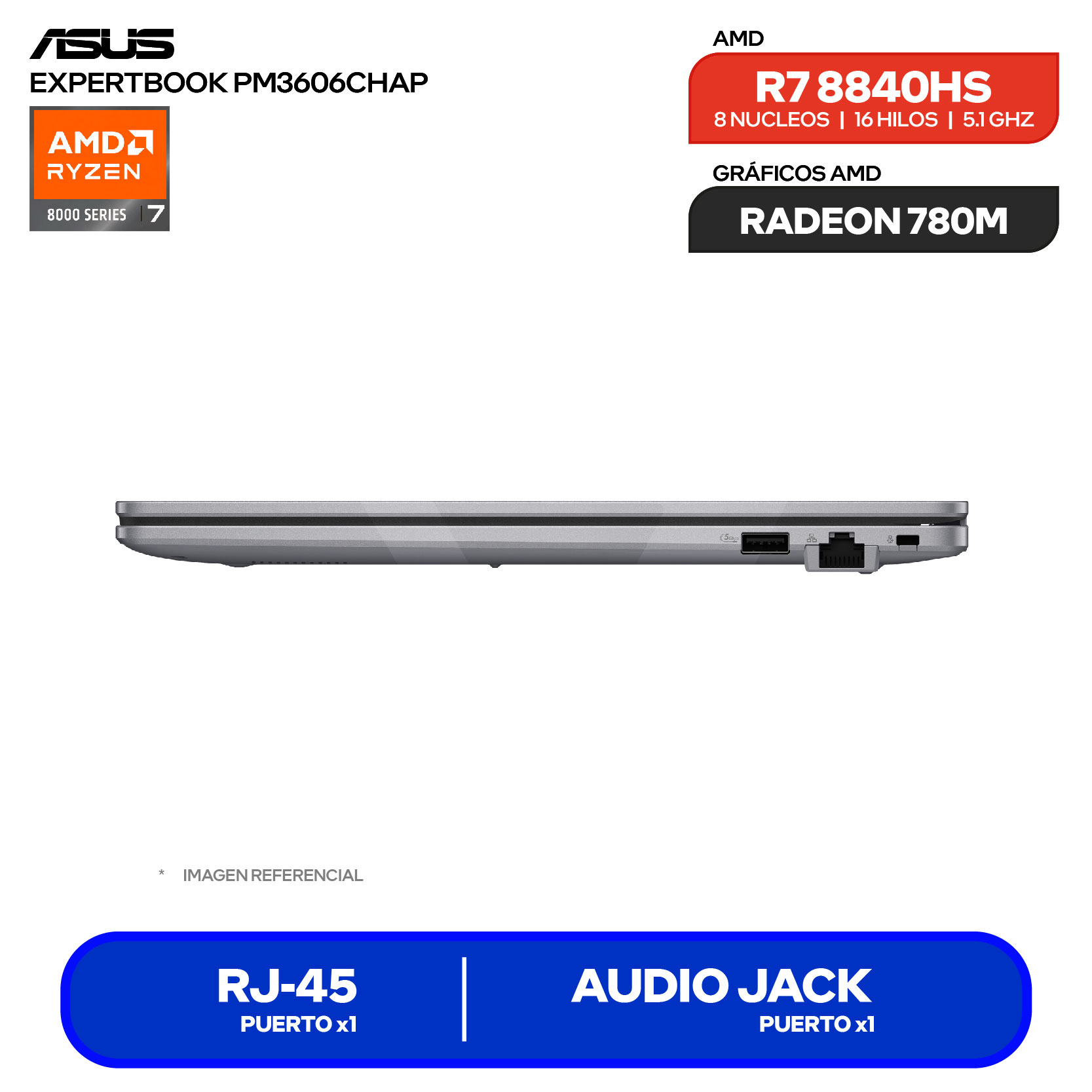 Laptop Asus Expertbook PM3606CHAP-MB0179 (90NX09T1-M00680) AMD Ryzen 7 8840HS, RAM 16GB, SSD 512GB, 16'' FHD+, FreeDos