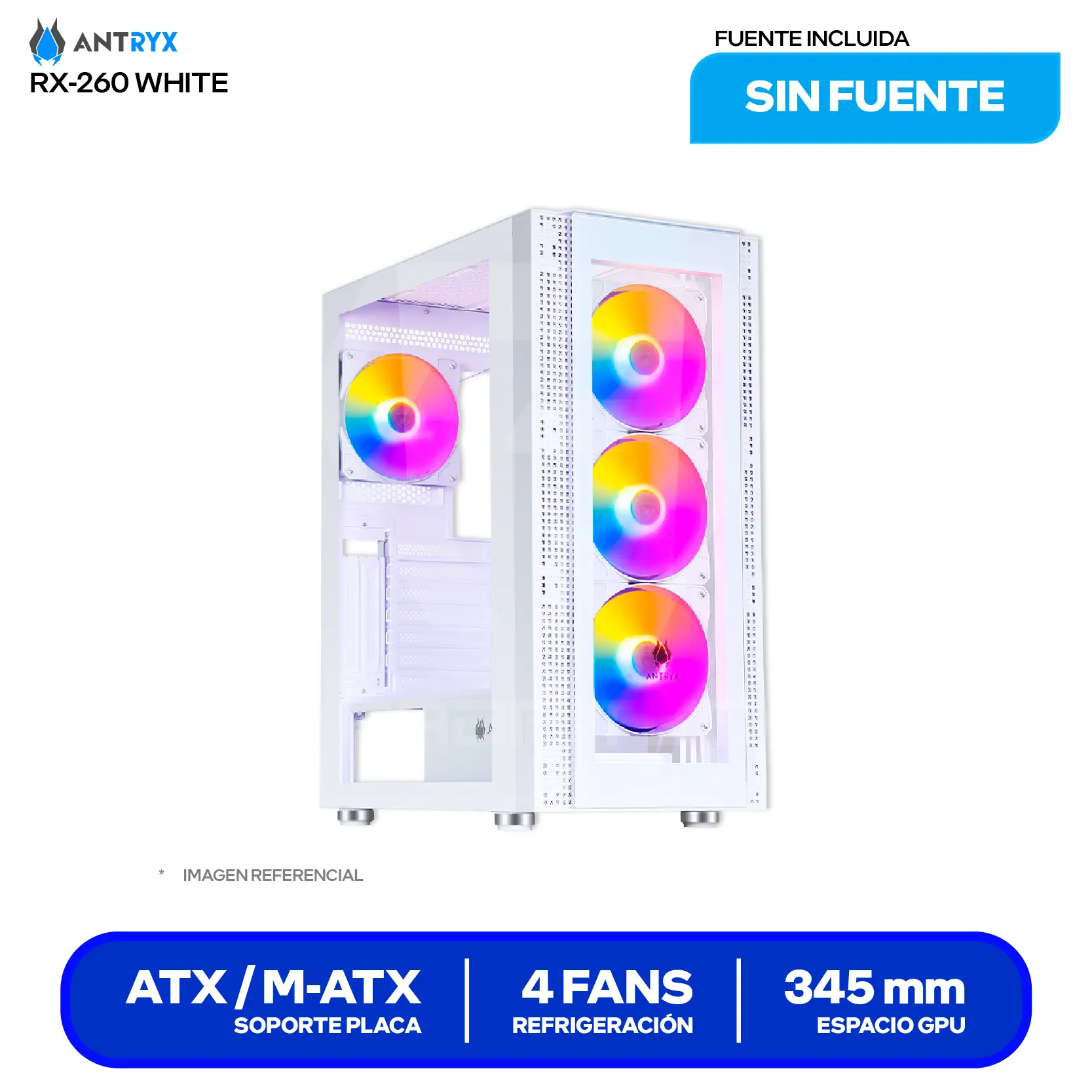 Case Gamer Halion Tornado 04BK (AC-RX260WFR) Sin fuente, Vidrio templado, 4 fans RGB