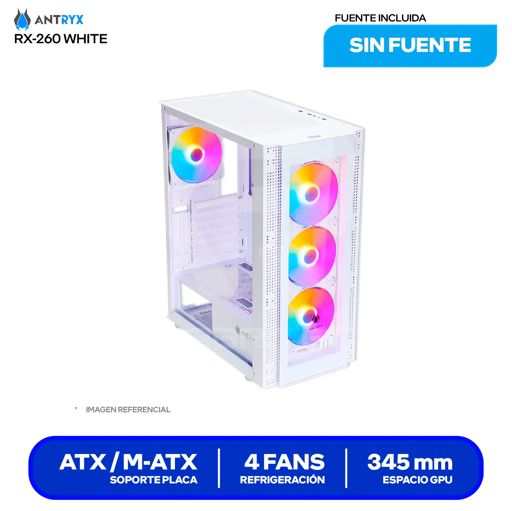 Case Gamer Halion Tornado 04BK (AC-RX260WFR) Sin fuente, Vidrio templado, 4 fans RGB