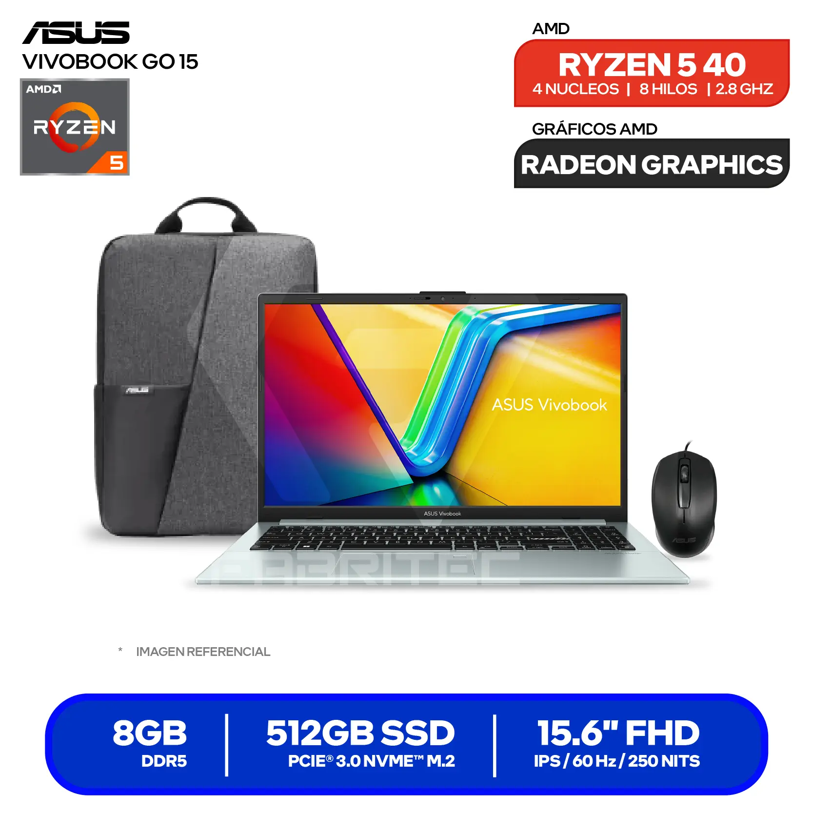 Laptop Asus Vivobook E1504FA-BQ5556 (90NB0ZR3-M07Y50) AMD Ryzen 5 40, 8GB RAM, 512GB SSD, 16'' FHD, FreeDos