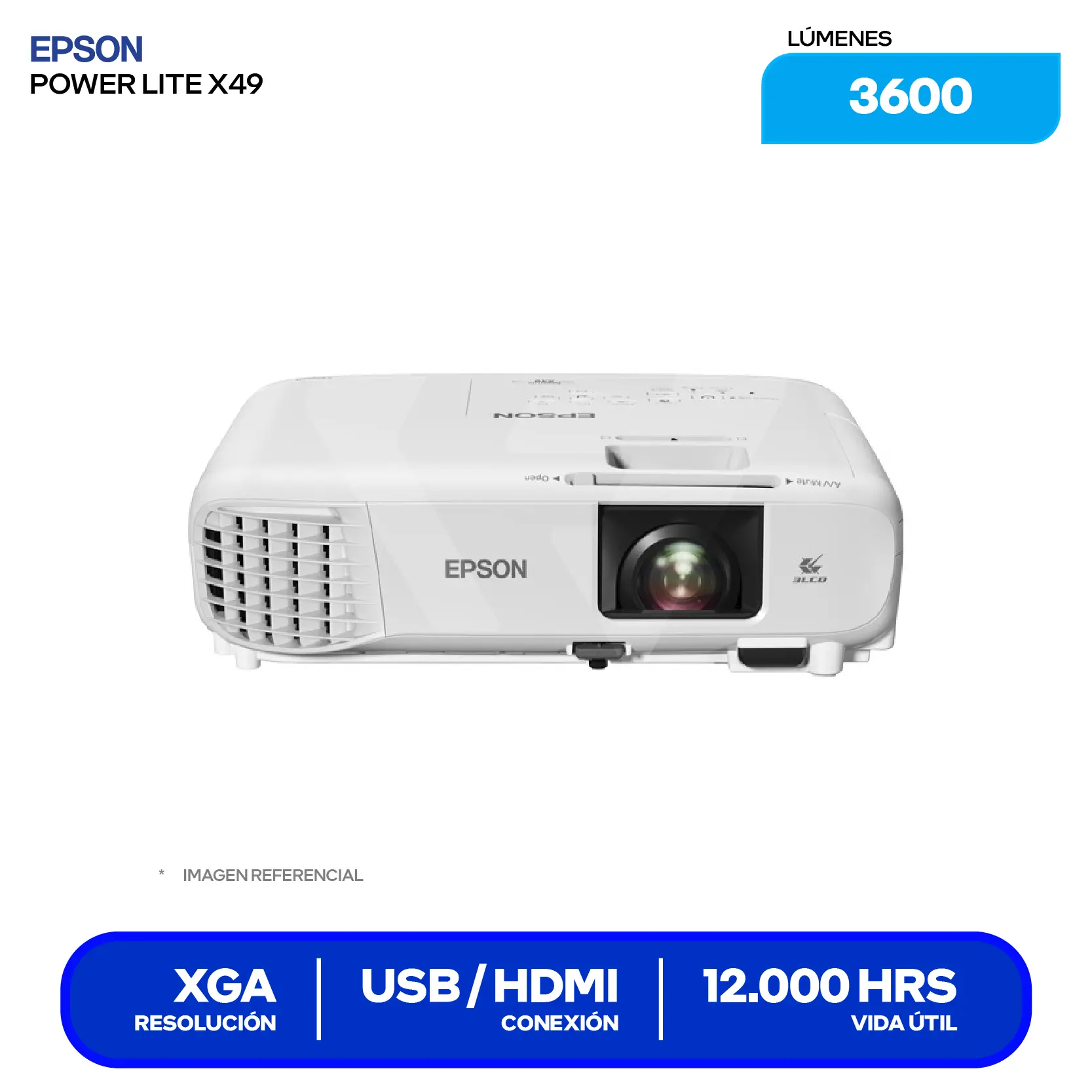 Proyector Epson PowerLite X49 (H982A), 3600 Lúmenes, Resolución XGA, Tecnología 3LCD