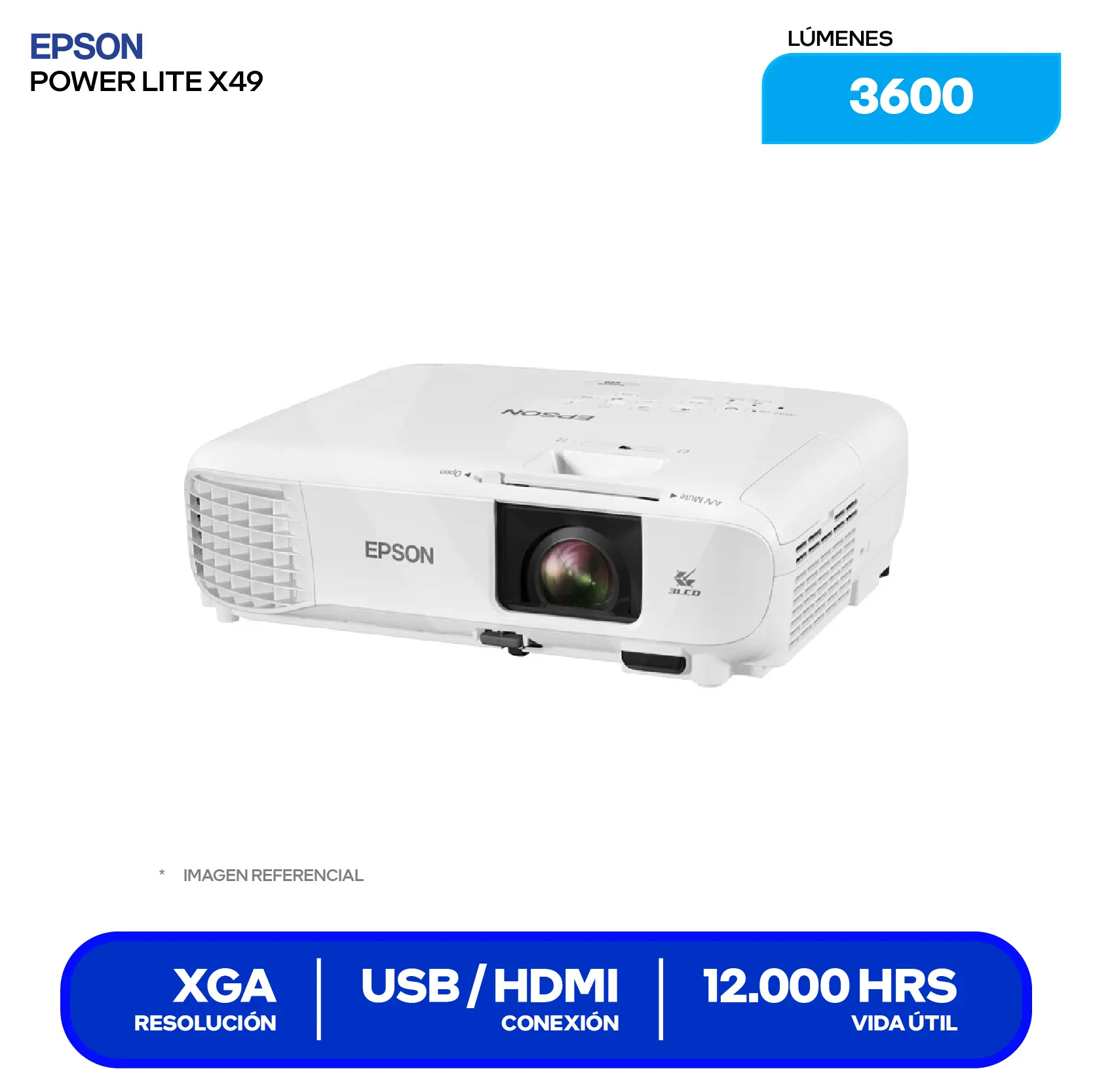 Proyector Epson PowerLite X49 (H982A), 3600 Lúmenes, Resolución XGA, Tecnología 3LCD