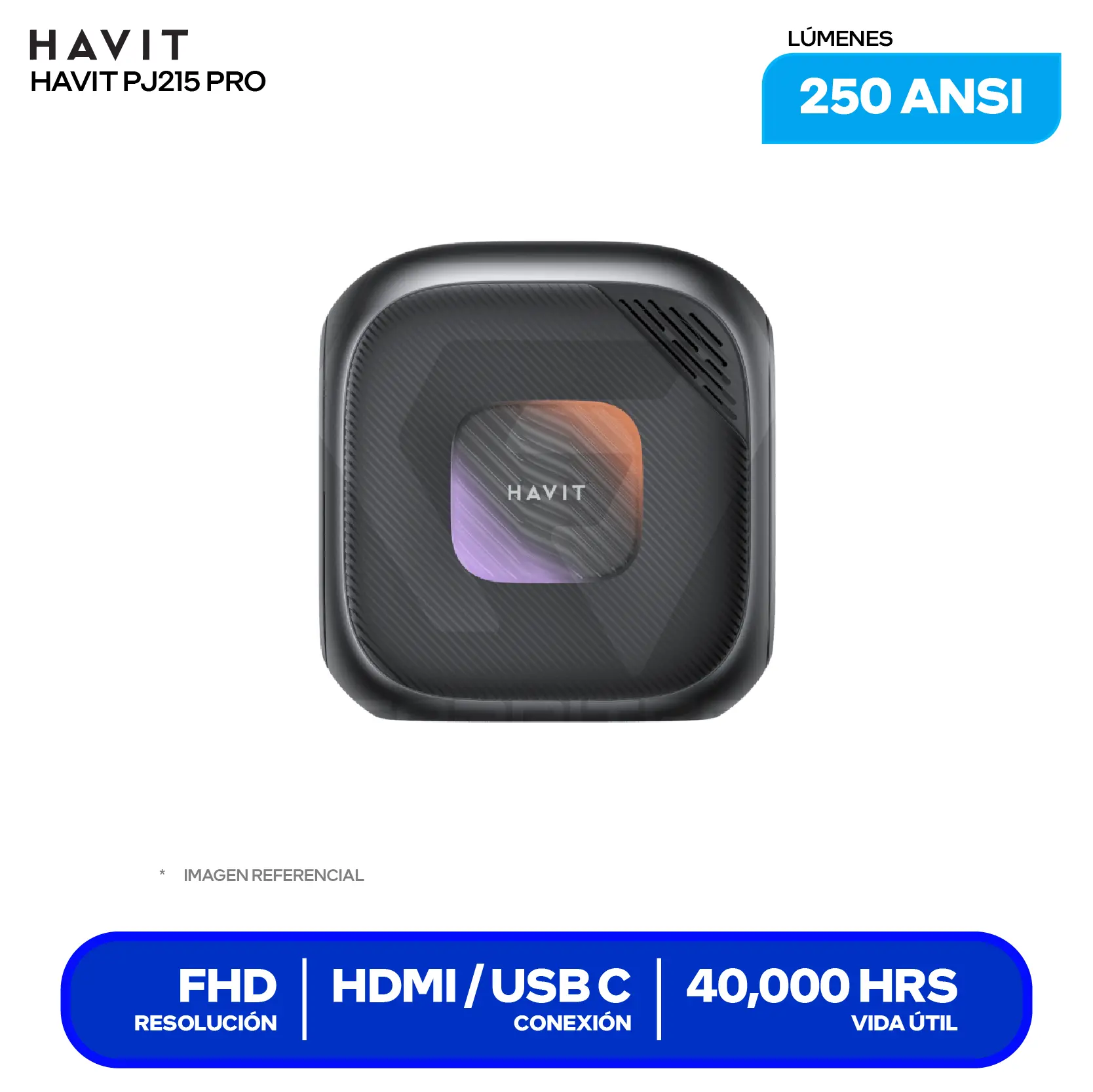 Proyector Havit PJ215 Pro Smart (HVPJ-PJ215 PRO-US-BK) 7,000 Lúmenes / 250 ANSI, Resolución 4K, Android TV 9.0