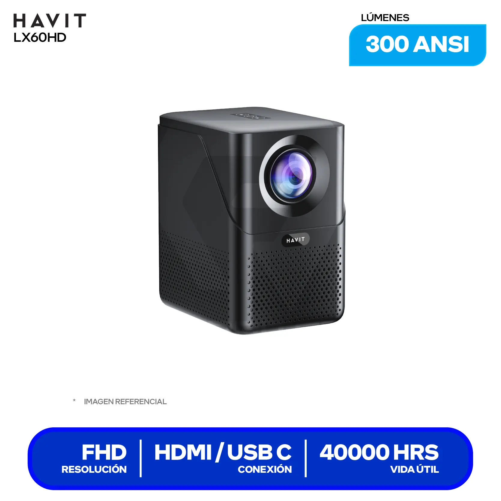 Proyector Havit PJ216A Pro Smart (HVPJ-PJ216 PRO-US-BK)10,000 Lúmenes / 300 ANSI, Resolución 4K, Android TV 9.0