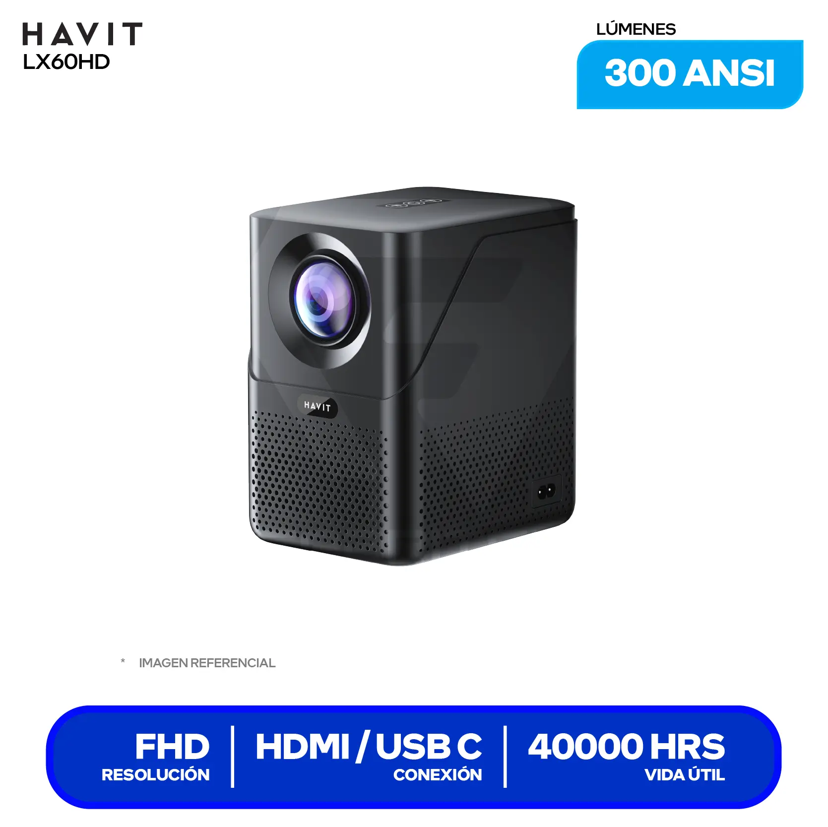 Proyector Havit PJ216A Pro Smart (HVPJ-PJ216 PRO-US-BK)10,000 Lúmenes / 300 ANSI, Resolución 4K, Android TV 9.0