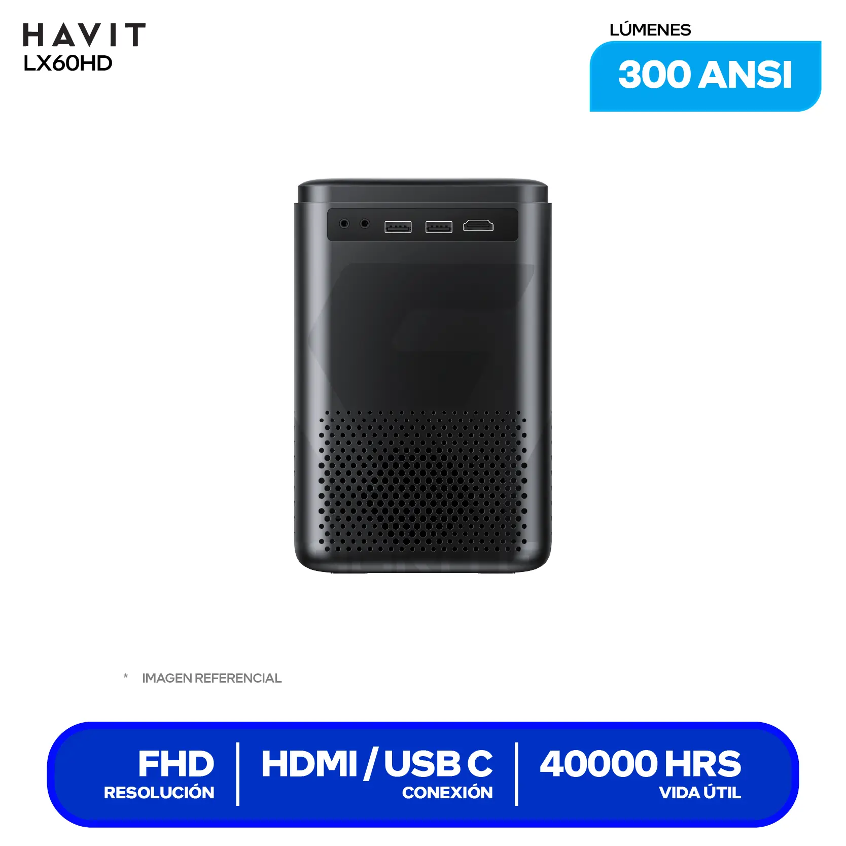 Proyector Havit PJ216A Pro Smart (HVPJ-PJ216 PRO-US-BK)10,000 Lúmenes / 300 ANSI, Resolución 4K, Android TV 9.0