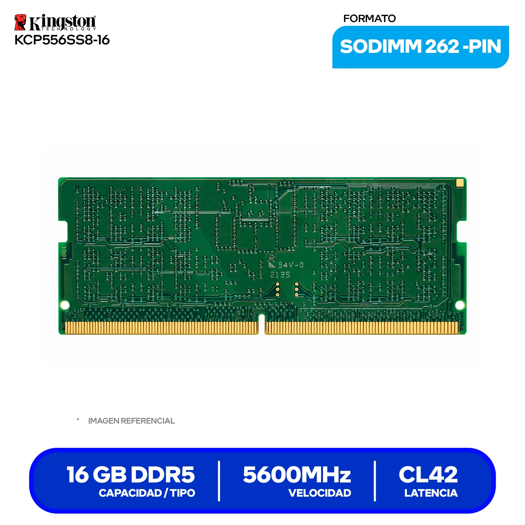 Memoria SO-DIMM Kingston  (KCP556SS8-16) 16GB, DDR5, 5600 MHz