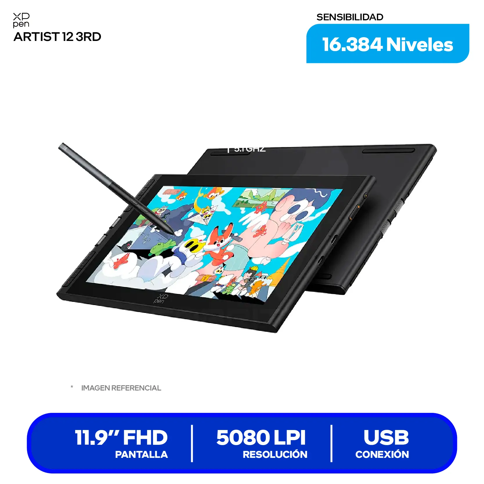 Tableta Gráfica XP-Pen Artist 12 11.9" (819041104) FHD, USB-C, Con lápiz