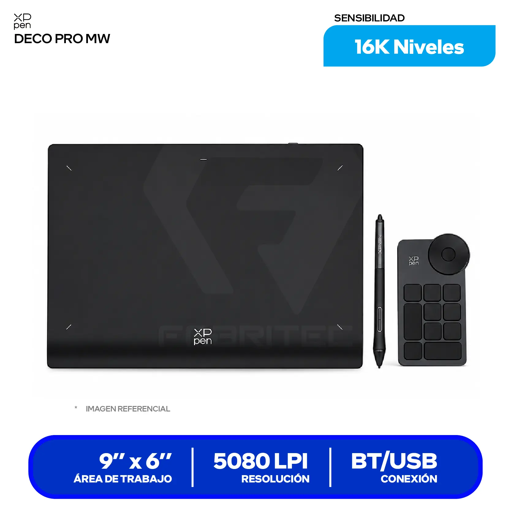 Tableta Gráfica XP-Pen Deco Pro MW Gen 2 9x6" (819020651) Bluetooth, USB-C, Con lápiz