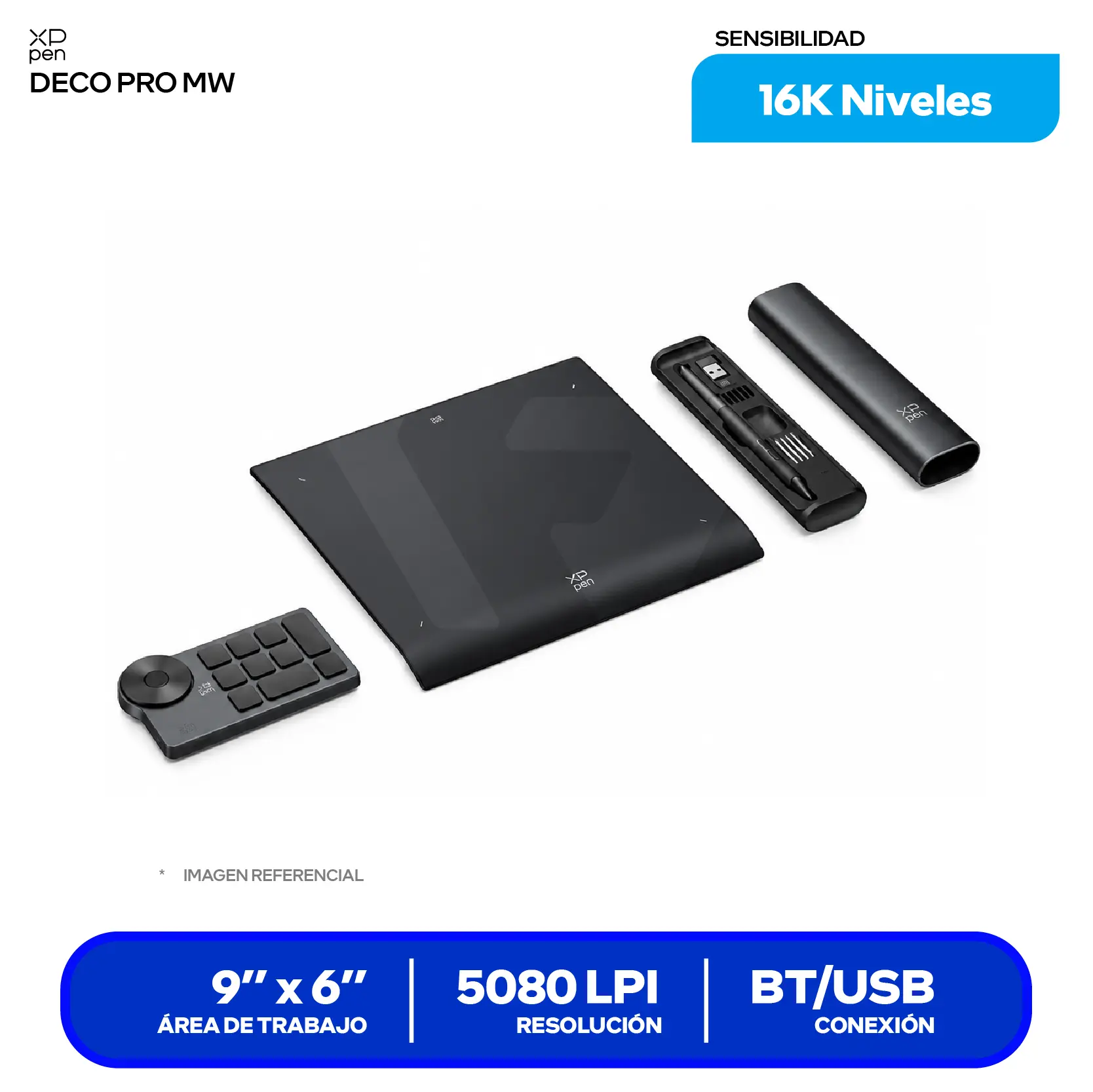 Tableta Gráfica XP-Pen Deco Pro MW Gen 2 9x6" (819020651) Bluetooth, USB-C, Con lápiz