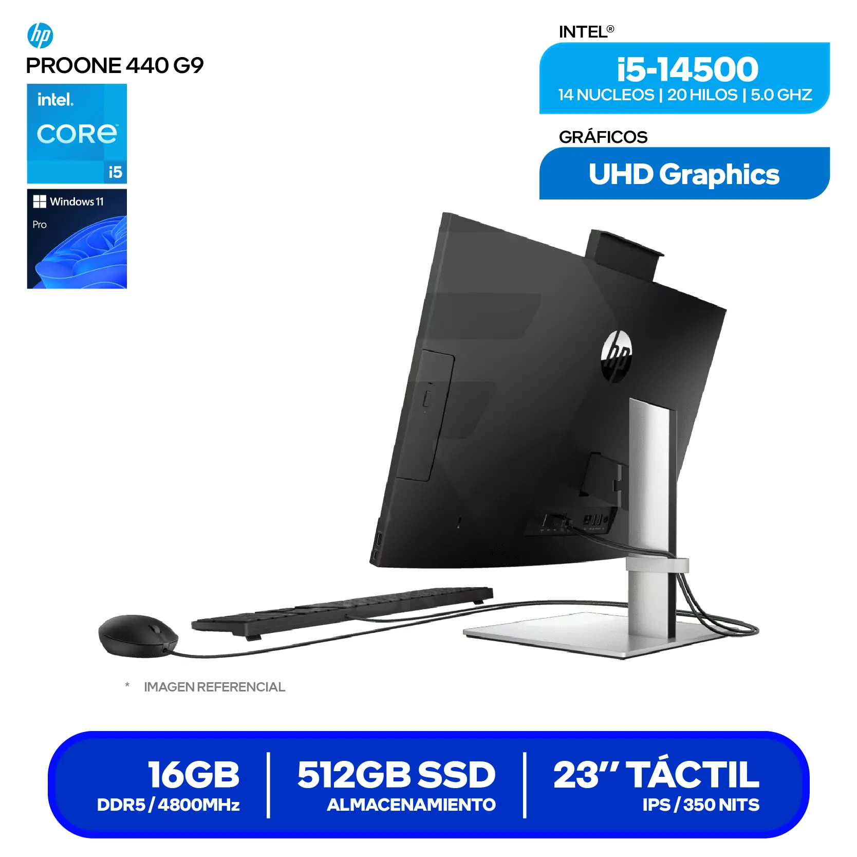 Computadora Todo en Uno HP ProOne 440 G9 (C2RD2LS#ABM) Intel Core i5-14500, 16GB RAM, 512GB SSD, 23.8" FHD , Windows 11 Pro