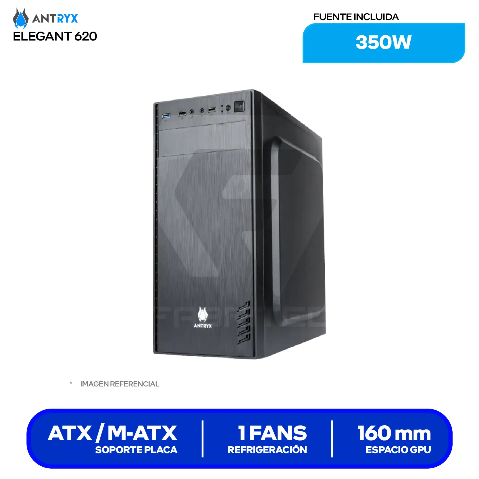 Case Antryx Elegant 620 (AC-E620-350CP) Con Fuente 350W, 1 Fan