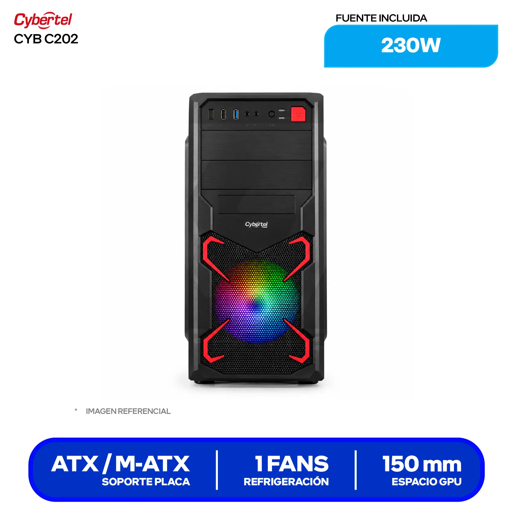 Case Cybertel Cyborg CYB C202 Black (CYB C202) Con Fuente 230W, 1 Fan Rainbow