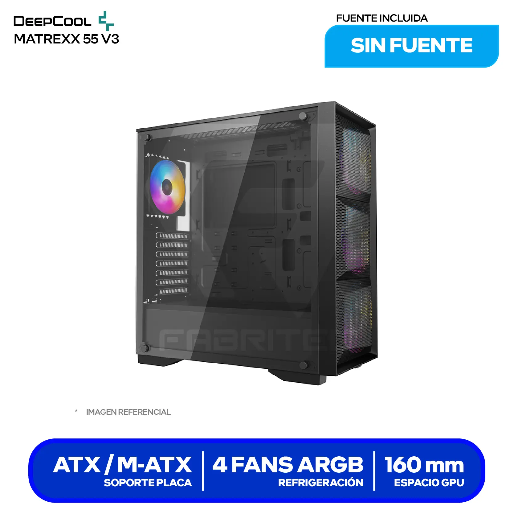 Case Gamer DeepCool Matrexx 50 Mesh 4FS Black (DP-ATX-MATREXX50-MESH-4FS) Sin Fuente, Vidrio Templado, 4 Fans LED