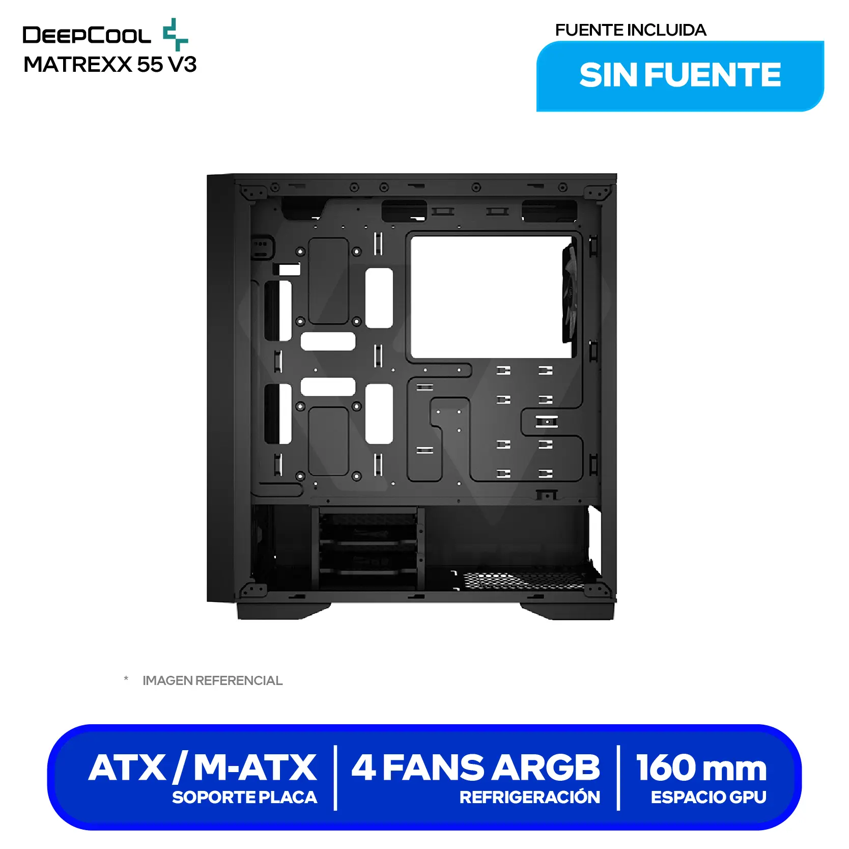 Case Gamer DeepCool Matrexx 50 Mesh 4FS Black (DP-ATX-MATREXX50-MESH-4FS) Sin Fuente, Vidrio Templado, 4 Fans LED