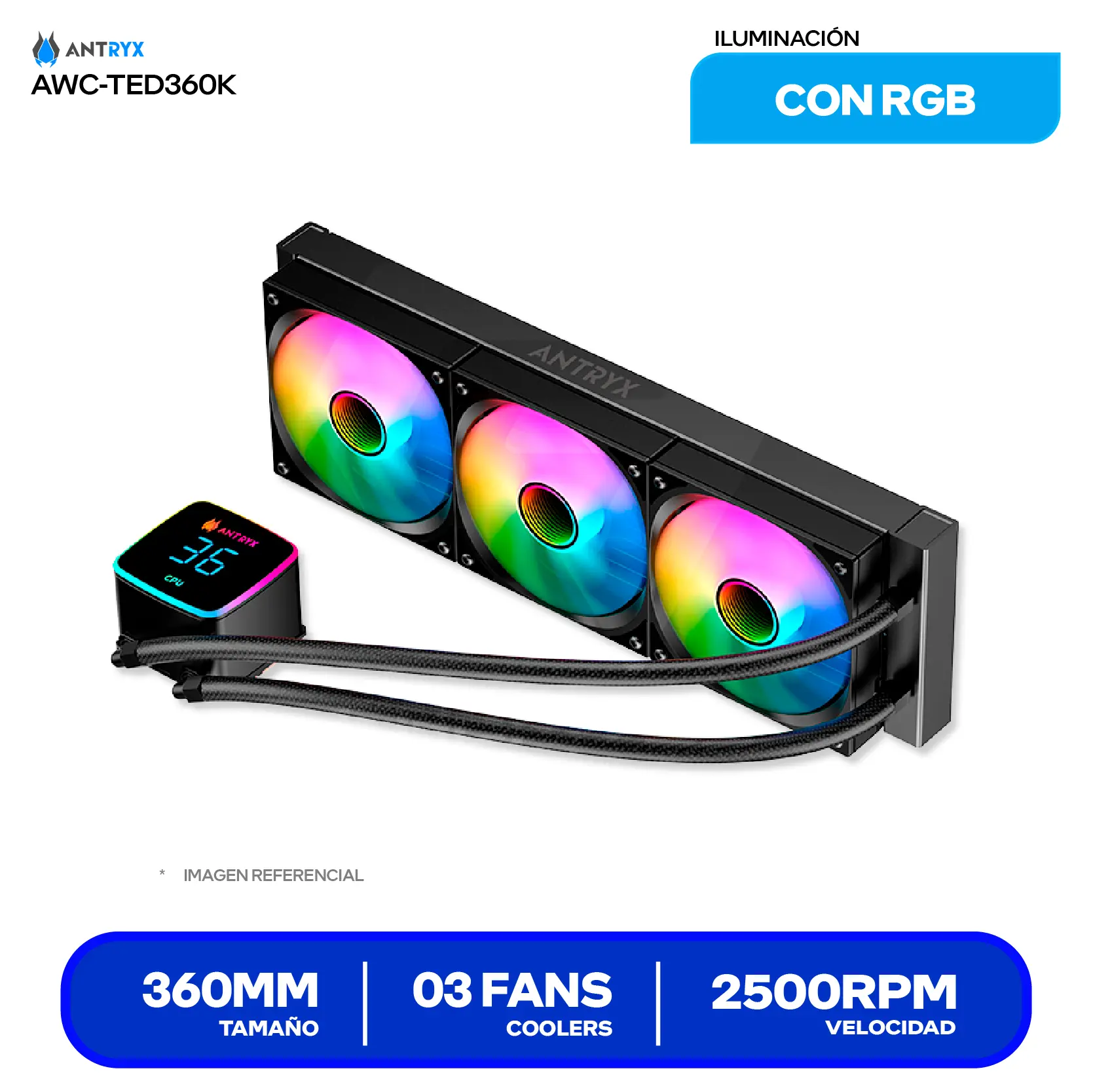 Enfriamiento Líquido Antryx Triton Edge 360 (AWC-TED360K) 360mm, ARGB, Con pantalla digital