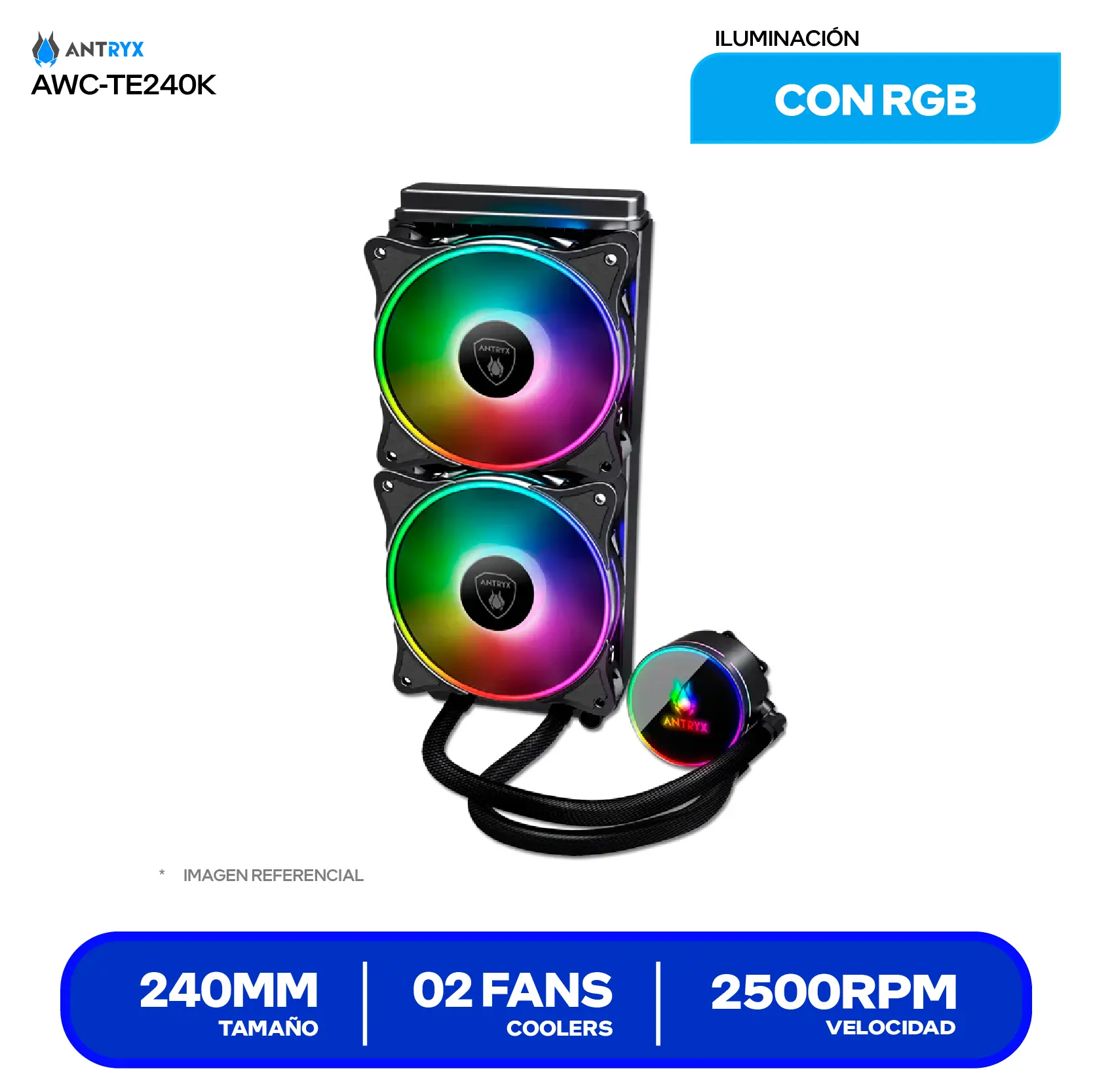 Enfriamiento Líquido Antryx Triton Evo 240 Black (AWC-TE240K) 240mm, ARGB