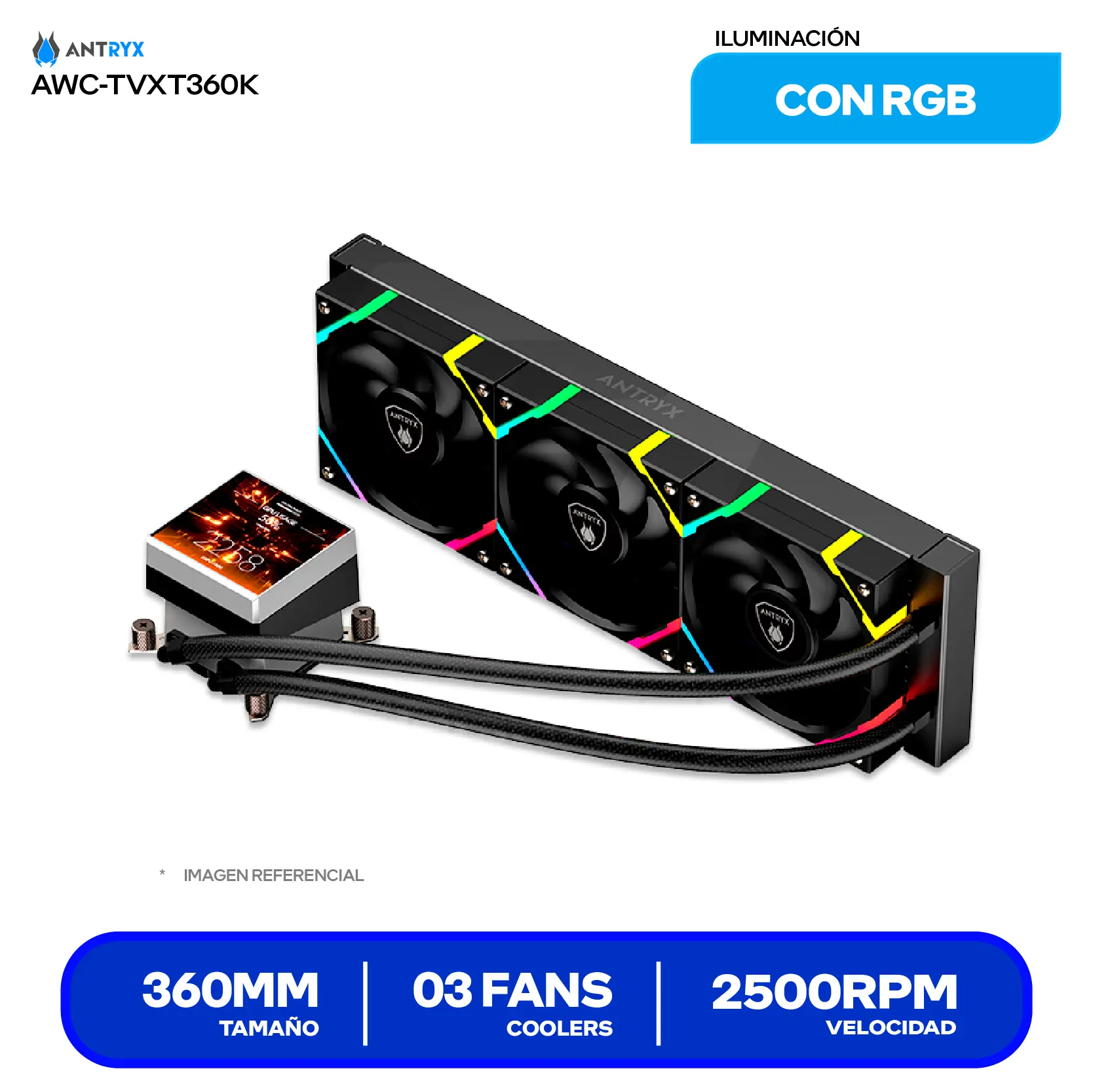 Enfriamiento Líquido Antryx Triton Vision XT 360 (AWC-TVXT360K) 360mm, ARGB, Con pantalla LCD 3.4"