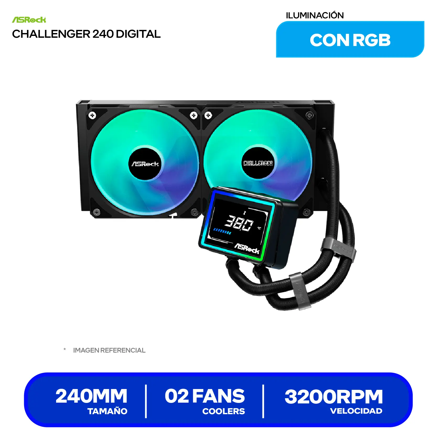 Enfriamiento Líquido ASRock Challenger 240 Digital AIO Black (CHALLENGER 240 DIGITAL) 240mm, ARGB