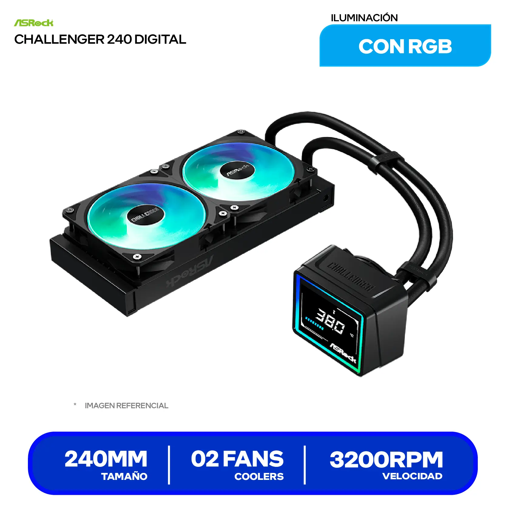 Enfriamiento Líquido ASRock Challenger 240 Digital AIO Black (CHALLENGER 240 DIGITAL) 240mm, ARGB