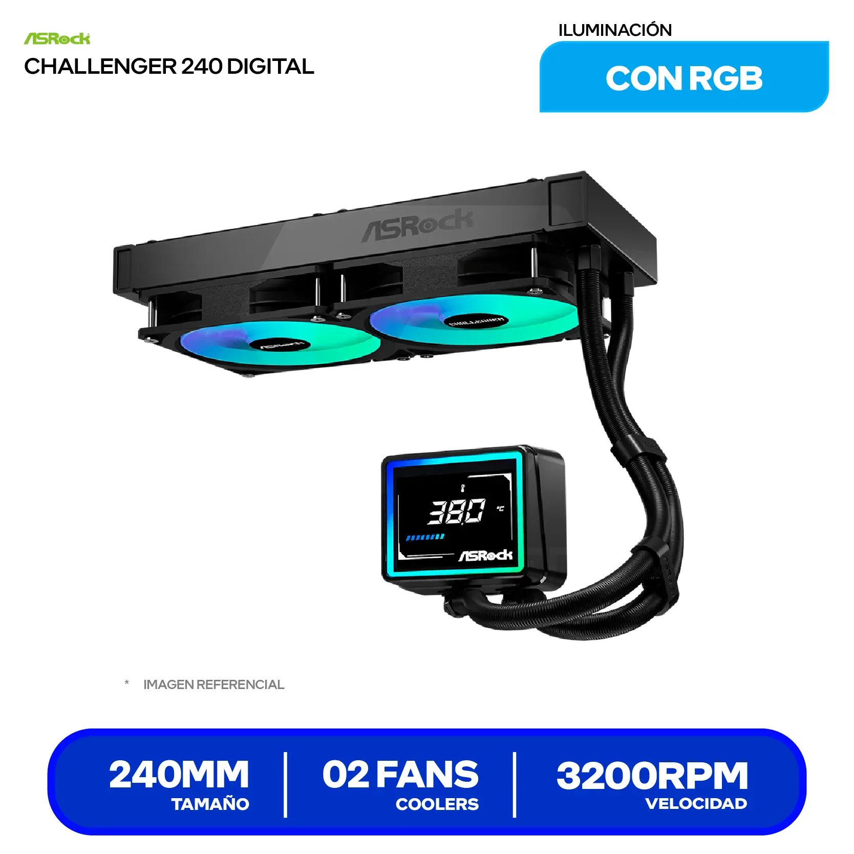 Enfriamiento Líquido ASRock Challenger 240 Digital AIO Black (CHALLENGER 240 DIGITAL) 240mm, ARGB