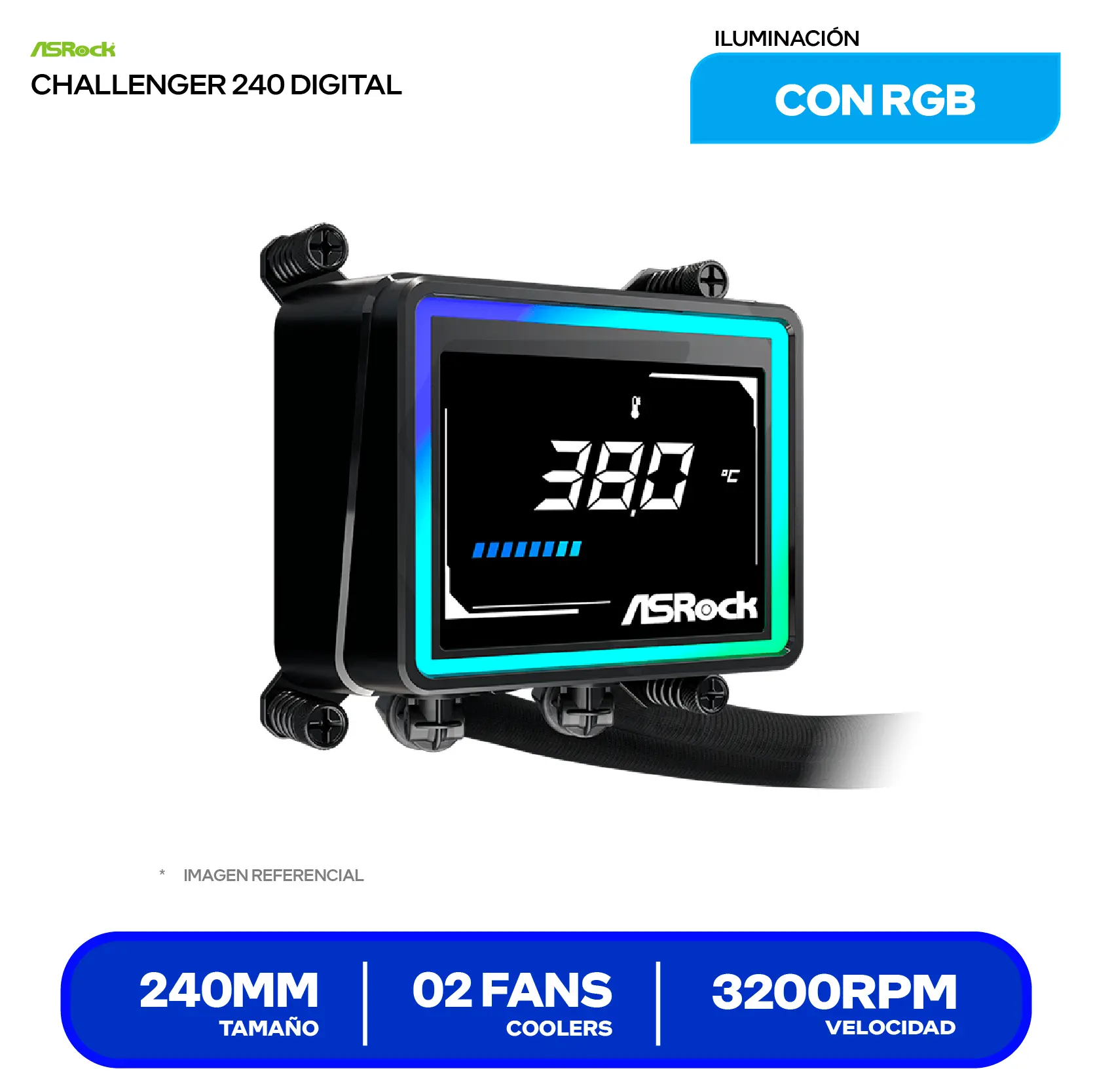 Enfriamiento Líquido ASRock Challenger 240 Digital AIO Black (CHALLENGER 240 DIGITAL) 240mm, ARGB