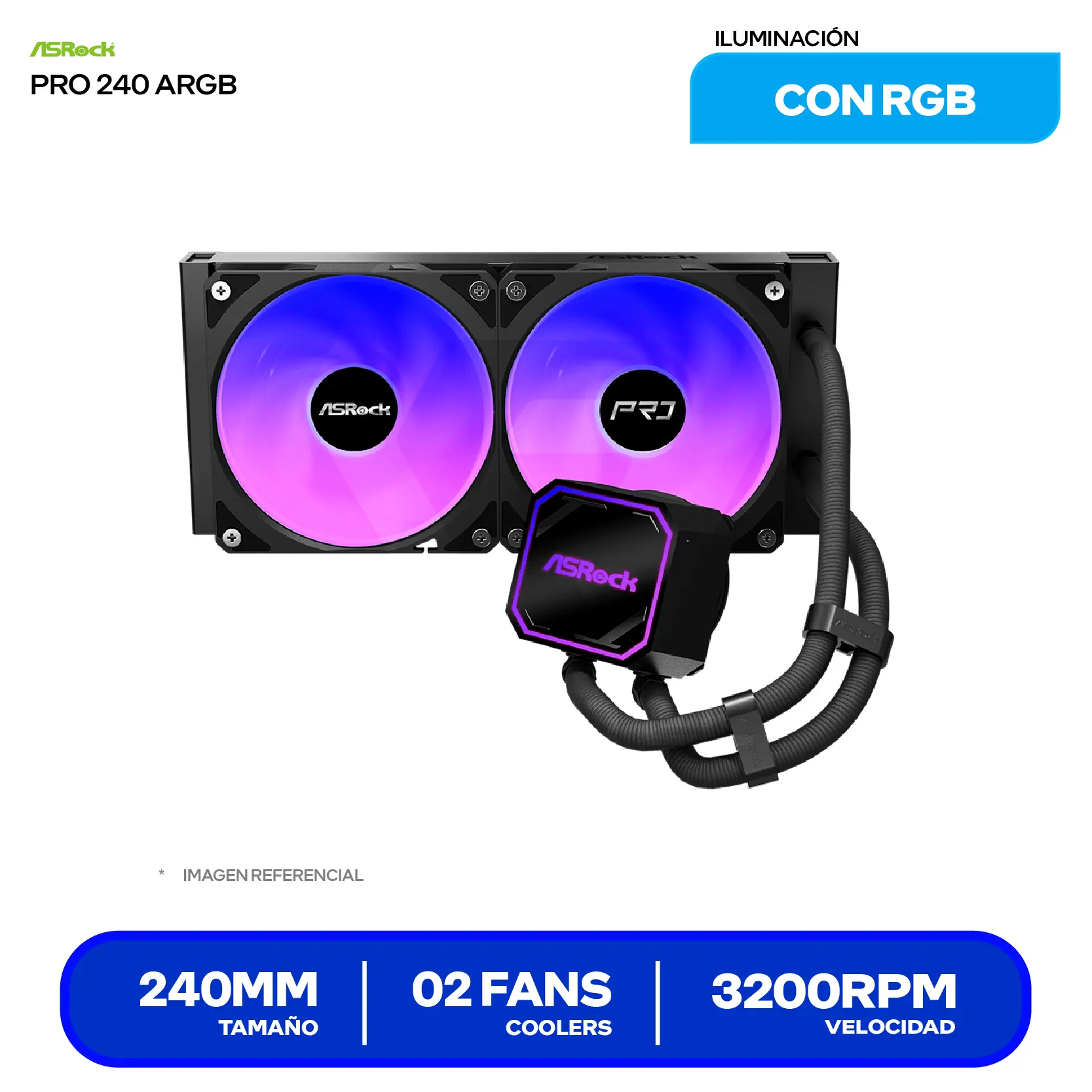 Enfriamiento Líquido ASRock Pro 240 ARGB AIO Black (PRO 240 ARGB) 240mm, ARGB