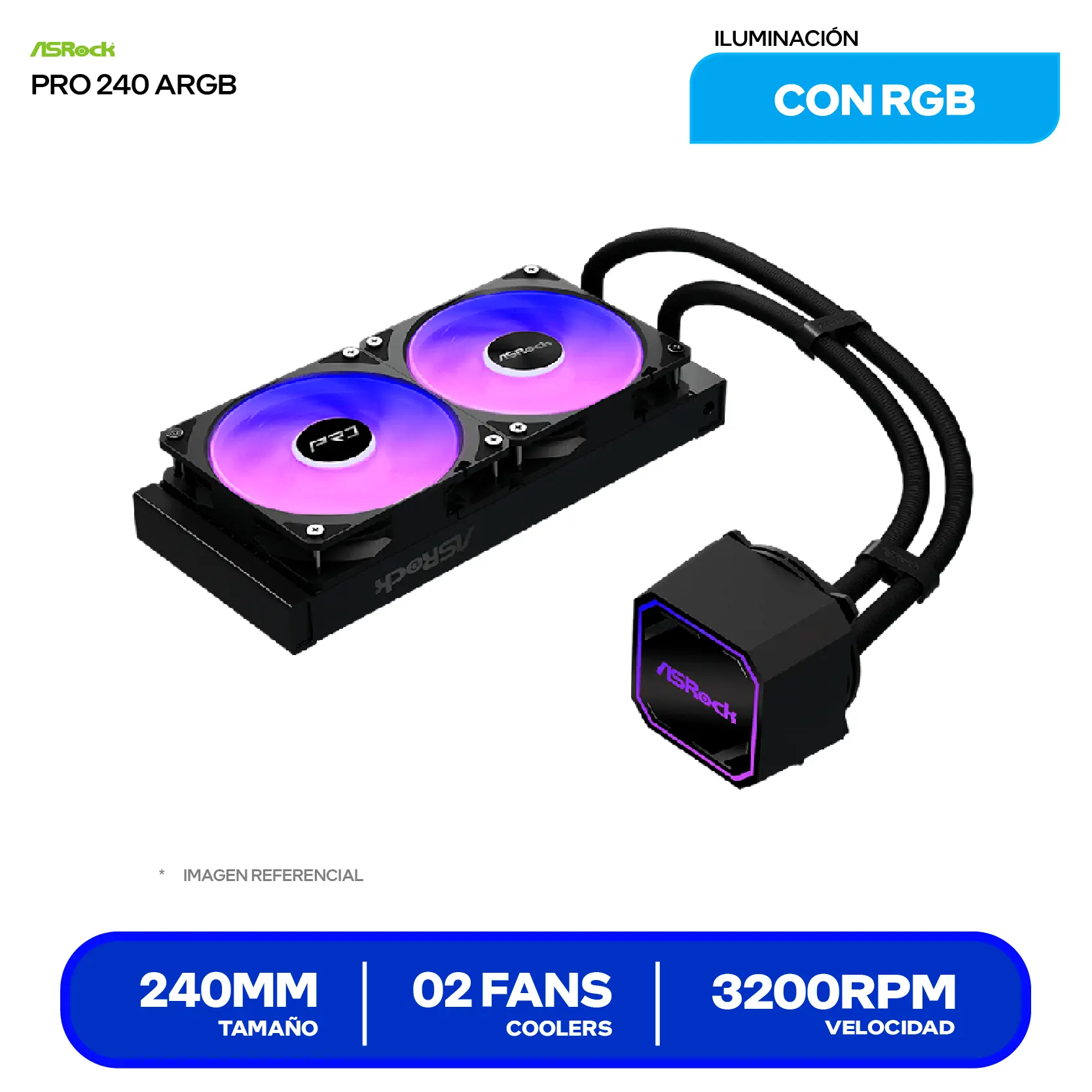 Enfriamiento Líquido ASRock Pro 240 ARGB AIO Black (PRO 240 ARGB) 240mm, ARGB