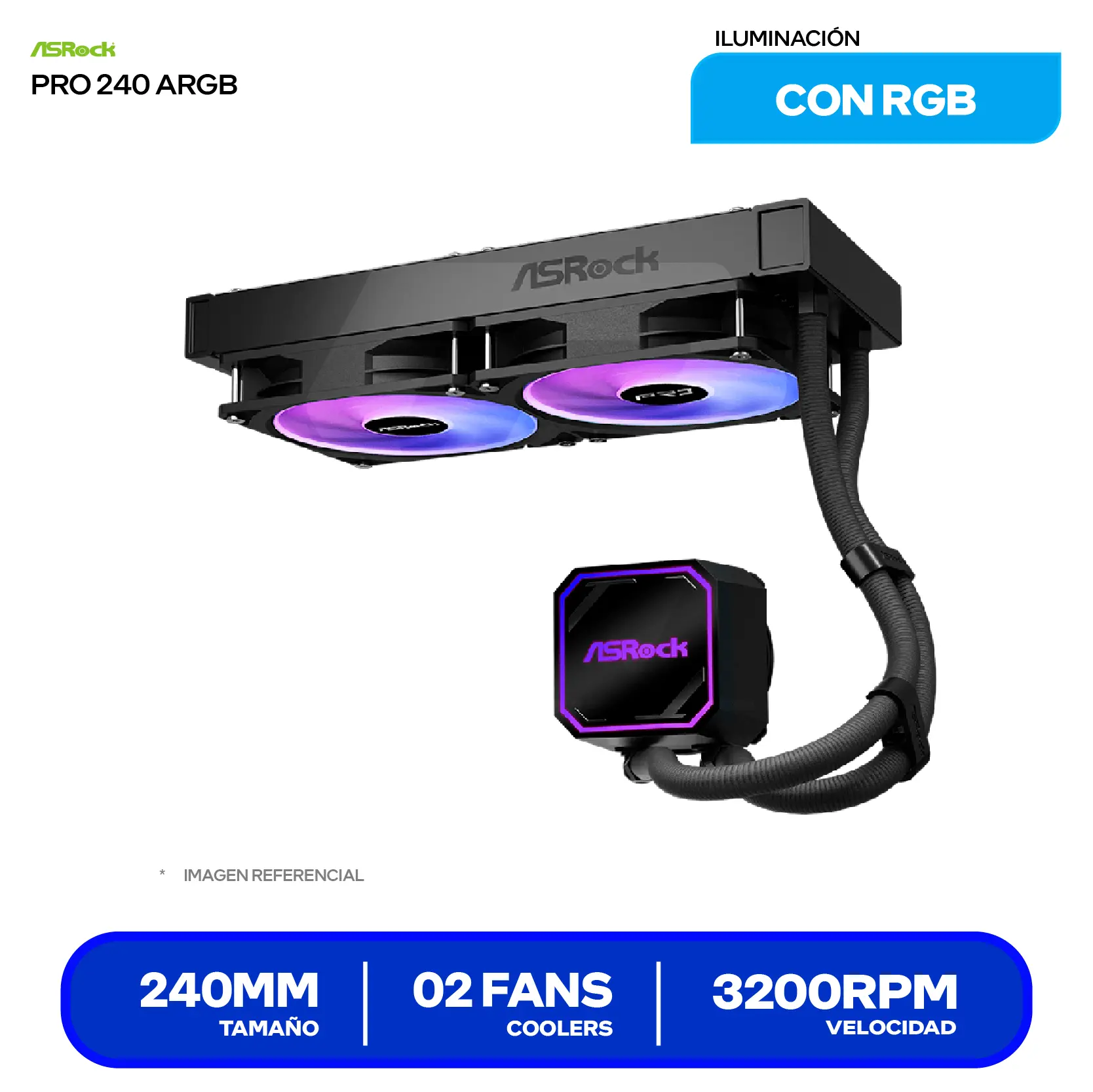 Enfriamiento Líquido ASRock Pro 240 ARGB AIO Black (PRO 240 ARGB) 240mm, ARGB