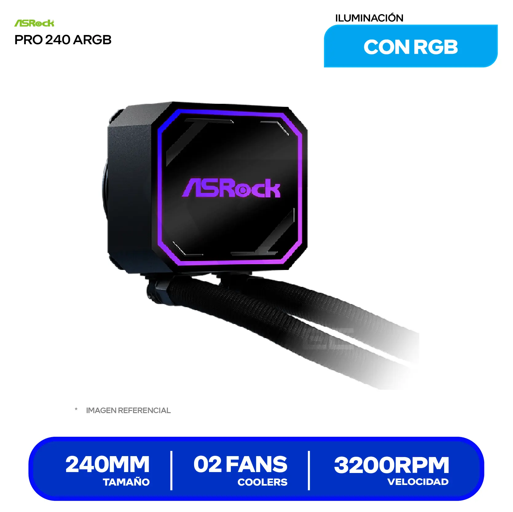 Enfriamiento Líquido ASRock Pro 240 ARGB AIO Black (PRO 240 ARGB) 240mm, ARGB
