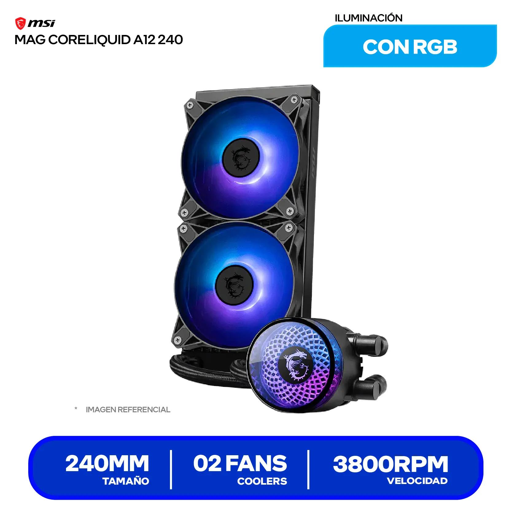 Enfriamiento Líquido MSI MAG CoreLiquid A12 240 (MAG CORELIQUID A12 240) 240 mm, ARGB