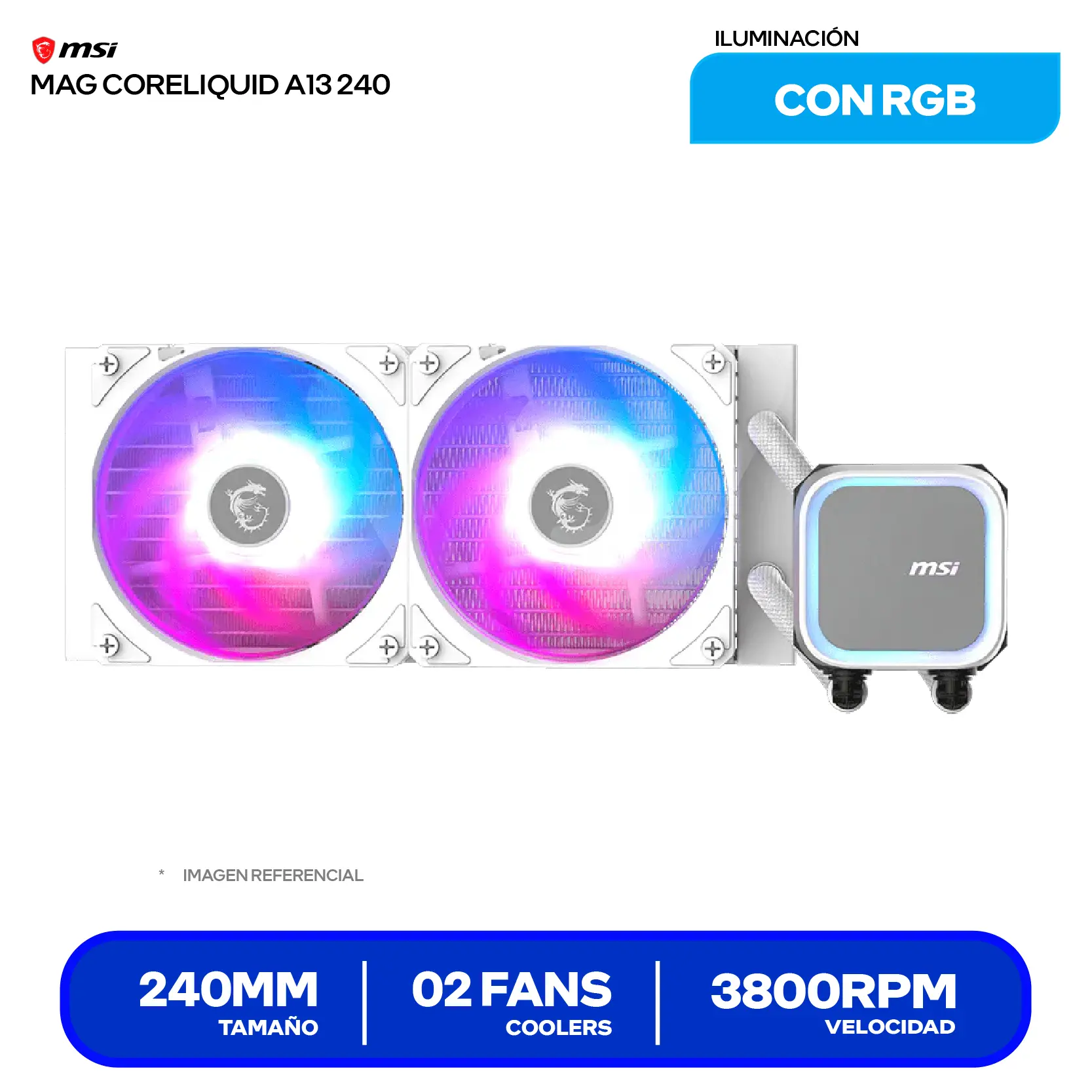 Enfriamiento Líquido MSI MAG CoreLiquid A13 240 White (MAG CORELIQUID A13 240 WHITE) 240mm, ARGB