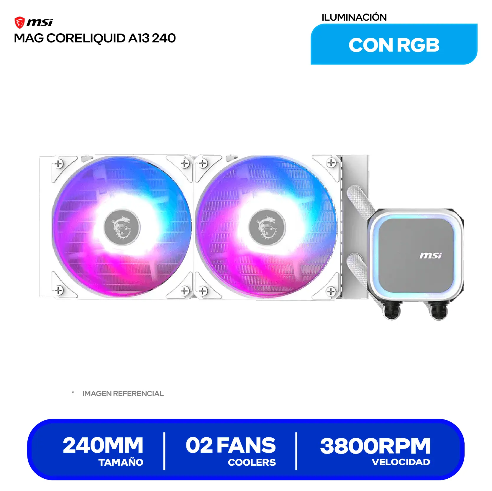 Enfriamiento Líquido MSI MAG CoreLiquid A13 240 White (MAG CORELIQUID A13 240 WHITE) 240mm, ARGB