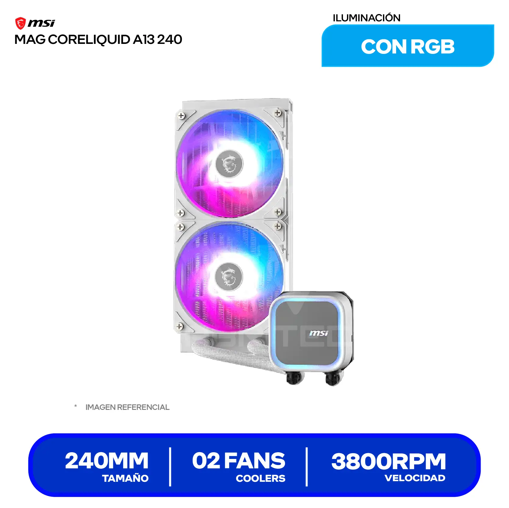 Enfriamiento Líquido MSI MAG CoreLiquid A13 240 White (MAG CORELIQUID A13 240 WHITE) 240mm, ARGB