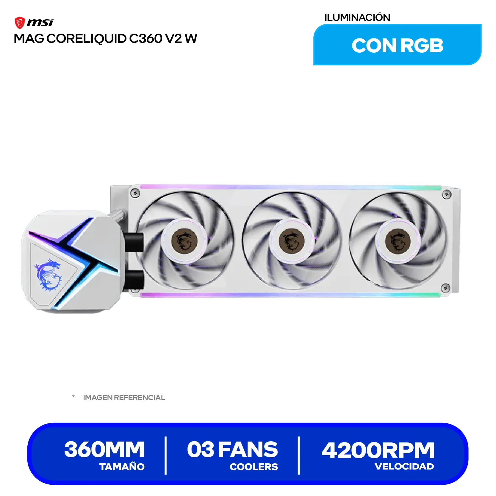 Enfriamiento Líquido MSI MAG CoreLiquid C360 V2 White (MAG CORELIQUID V2 WHITHE) 360mm, ARGB