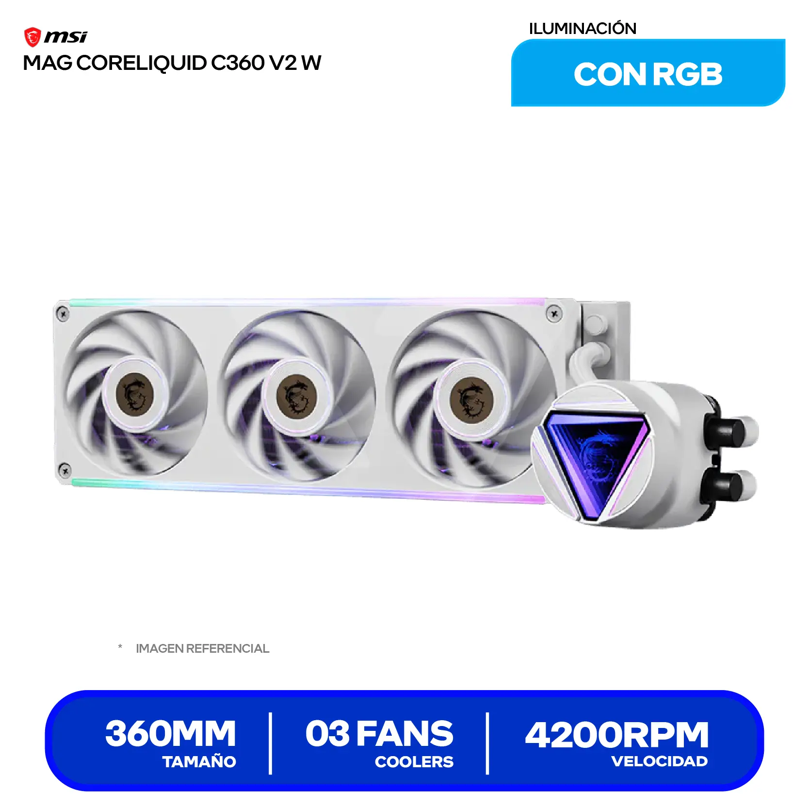 Enfriamiento Líquido MSI MAG CoreLiquid C360 V2 White (MAG CORELIQUID V2 WHITHE) 360mm, ARGB