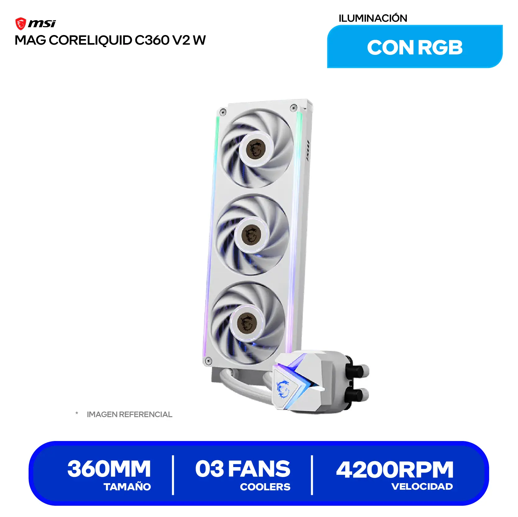 Enfriamiento Líquido MSI MAG CoreLiquid C360 V2 White (MAG CORELIQUID V2 WHITHE) 360mm, ARGB