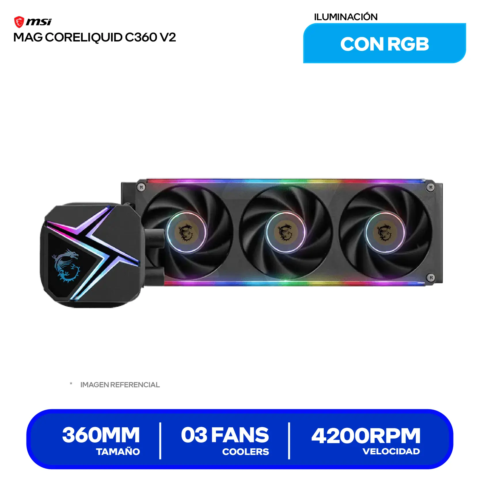Enfriamiento Líquido MSI MAG CoreLiquid C360 V2 (MAG CORELIQUID V2) 360mm, ARGB